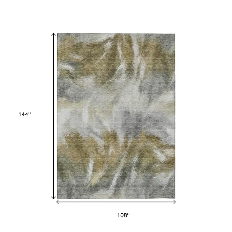 9' X 12' Pewter And Silver Abstract Washable Indoor Outdoor Area Rug