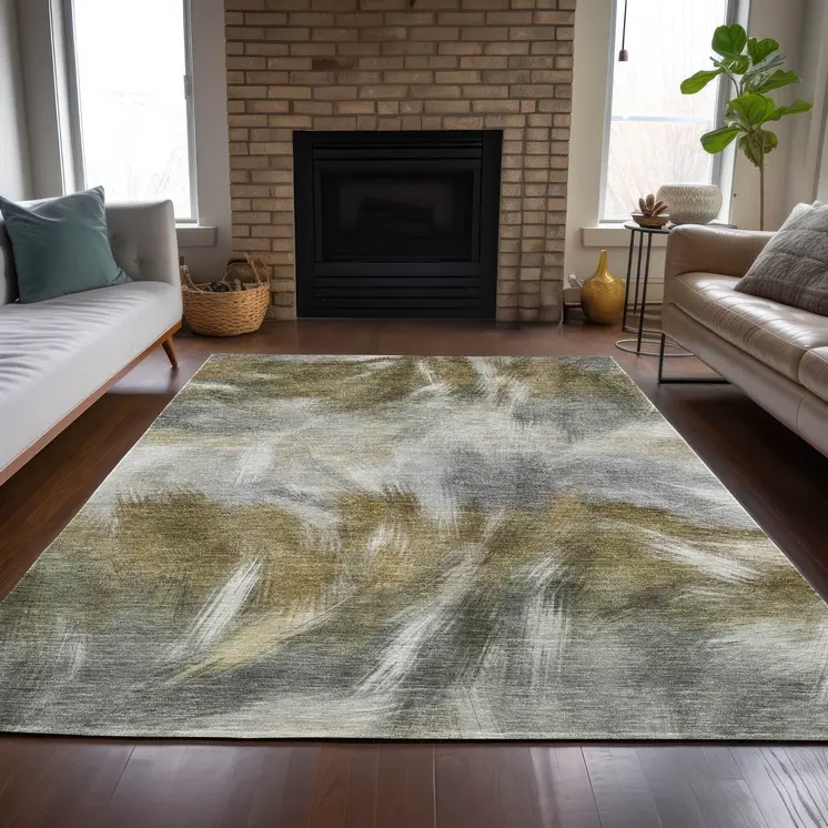 10' X 14' Pewter And Silver Abstract Washable Indoor Outdoor Area Rug