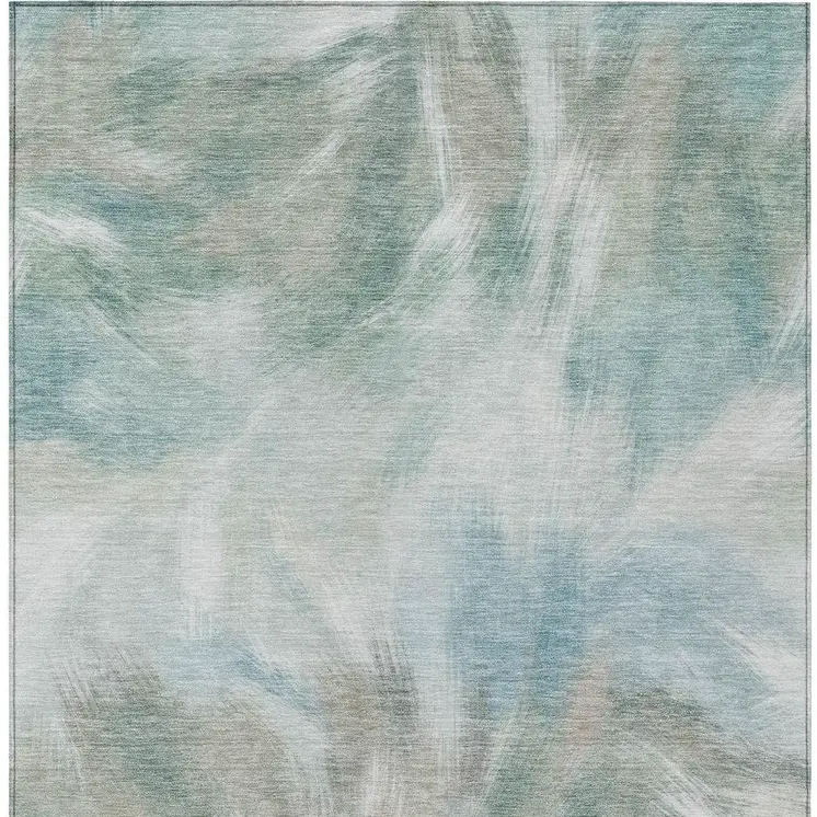 3' X 5' Sky Blue And Ivory Abstract Washable Indoor Outdoor Area Rug