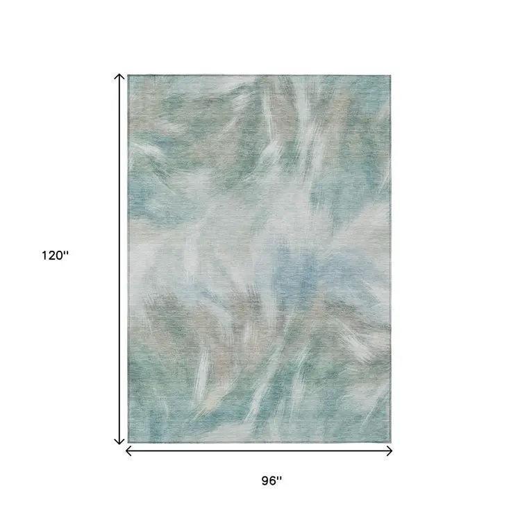 8' X 10' Sky Blue And Ivory Abstract Washable Indoor Outdoor Area Rug