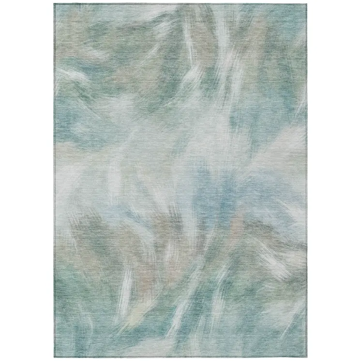 8' X 10' Sky Blue And Ivory Abstract Washable Indoor Outdoor Area Rug