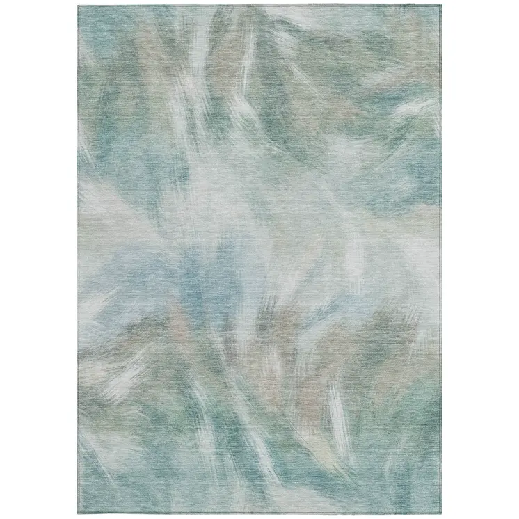 9' X 12' Sky Blue And Ivory Abstract Washable Indoor Outdoor Area Rug