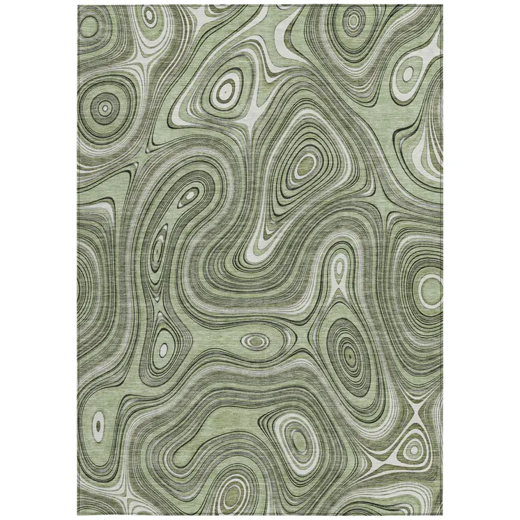 3' X 5' Artichoke Green And Ivory Geometric Washable Indoor Outdoor Area Rug