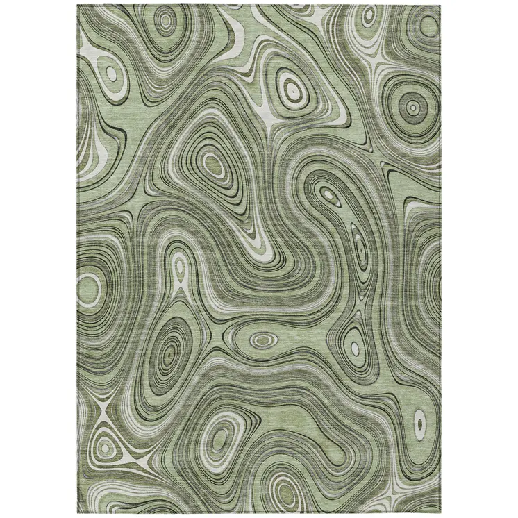 5' X 8' Artichoke Green And Ivory Geometric Washable Indoor Outdoor Area Rug