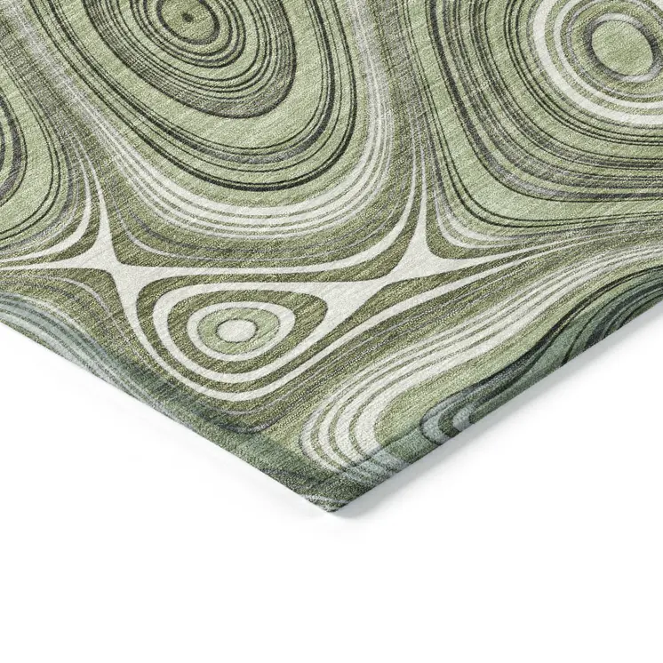 5' X 8' Artichoke Green And Ivory Geometric Washable Indoor Outdoor Area Rug