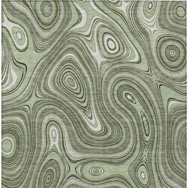 10' X 14' Artichoke Green And Ivory Geometric Washable Indoor Outdoor Area Rug