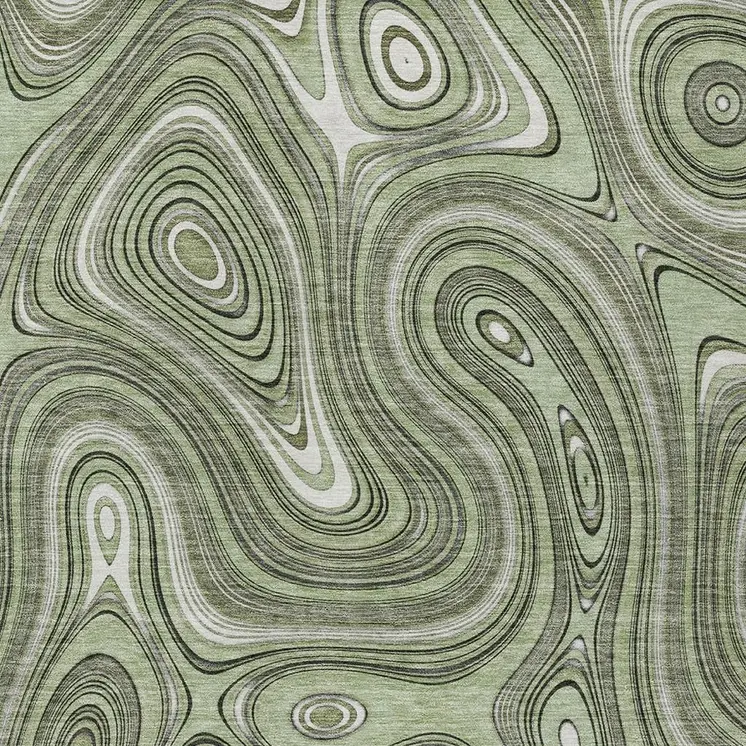10' X 14' Artichoke Green And Ivory Geometric Washable Indoor Outdoor Area Rug