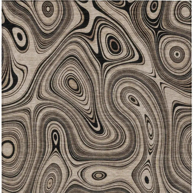 9' X 12' Beige And Charcoal Geometric Washable Indoor Outdoor Area Rug