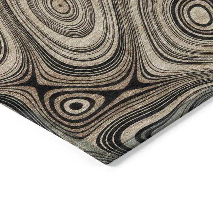10' X 14' Beige And Charcoal Geometric Washable Indoor Outdoor Area Rug
