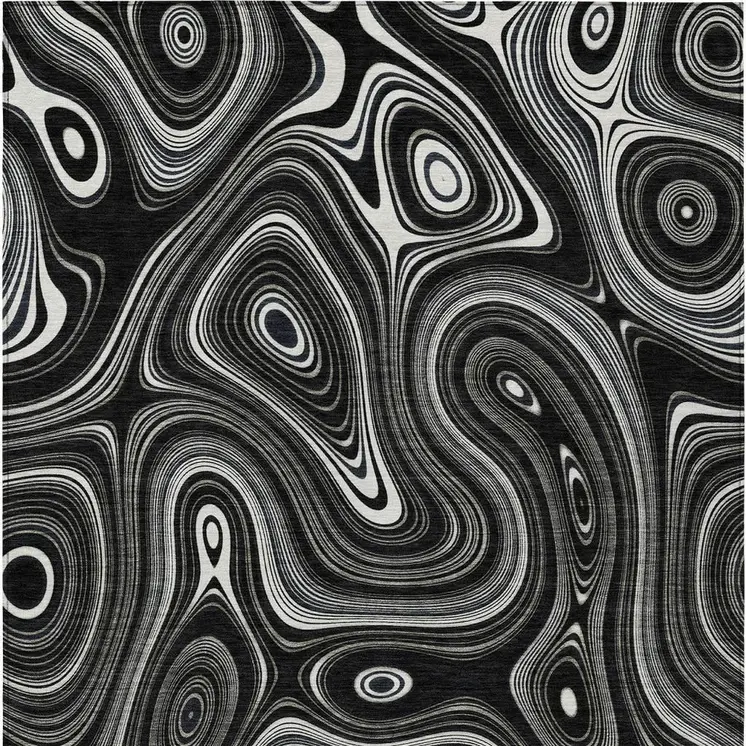 3' X 5' Black And Ivory Geometric Washable Indoor Outdoor Area Rug