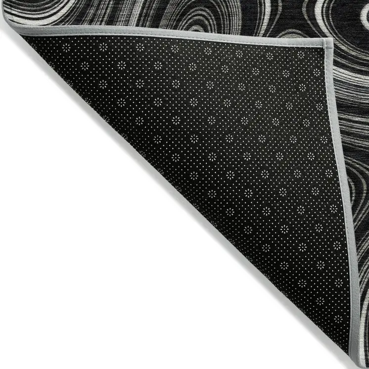 8' X 10' Black And Ivory Geometric Washable Indoor Outdoor Area Rug