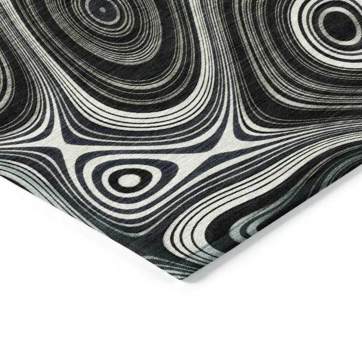 8' X 10' Black And Ivory Geometric Washable Indoor Outdoor Area Rug