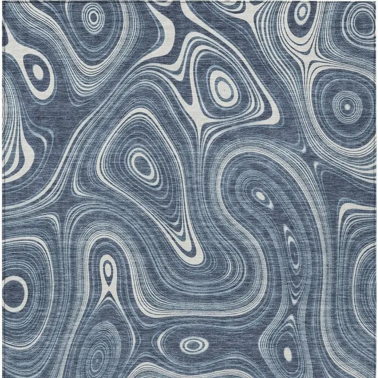 5' X 8' Blue And Ivory Geometric Washable Indoor Outdoor Area Rug
