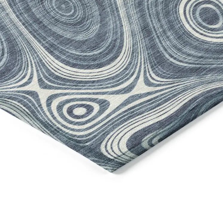 10' X 14' Blue And Ivory Geometric Washable Indoor Outdoor Area Rug