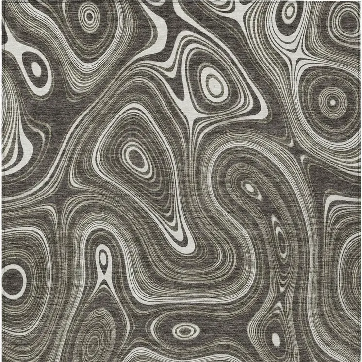 5' X 8' Gray And Ivory Geometric Washable Indoor Outdoor Area Rug
