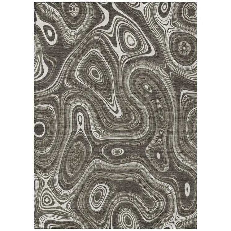 8' X 10' Gray And Ivory Geometric Washable Indoor Outdoor Area Rug