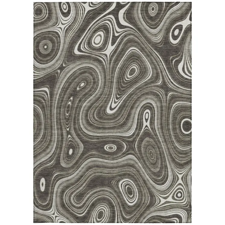9' X 12' Gray And Ivory Geometric Washable Indoor Outdoor Area Rug