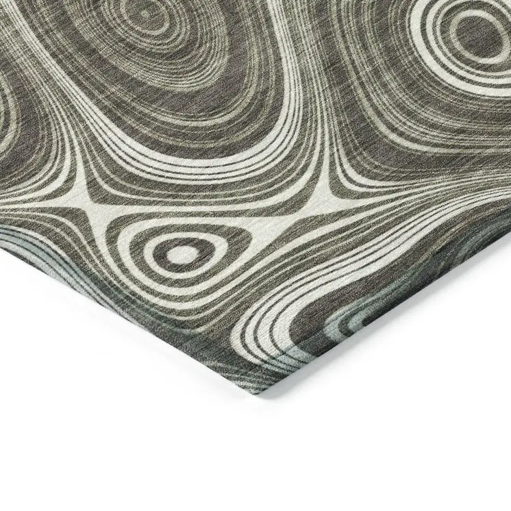 9' X 12' Gray And Ivory Geometric Washable Indoor Outdoor Area Rug