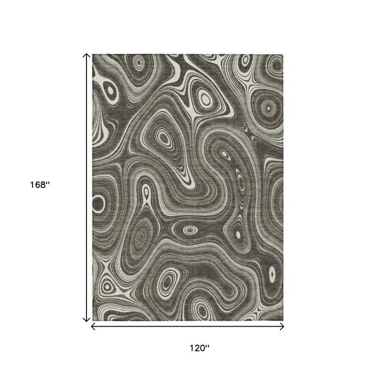 10' X 14' Gray And Ivory Geometric Washable Indoor Outdoor Area Rug