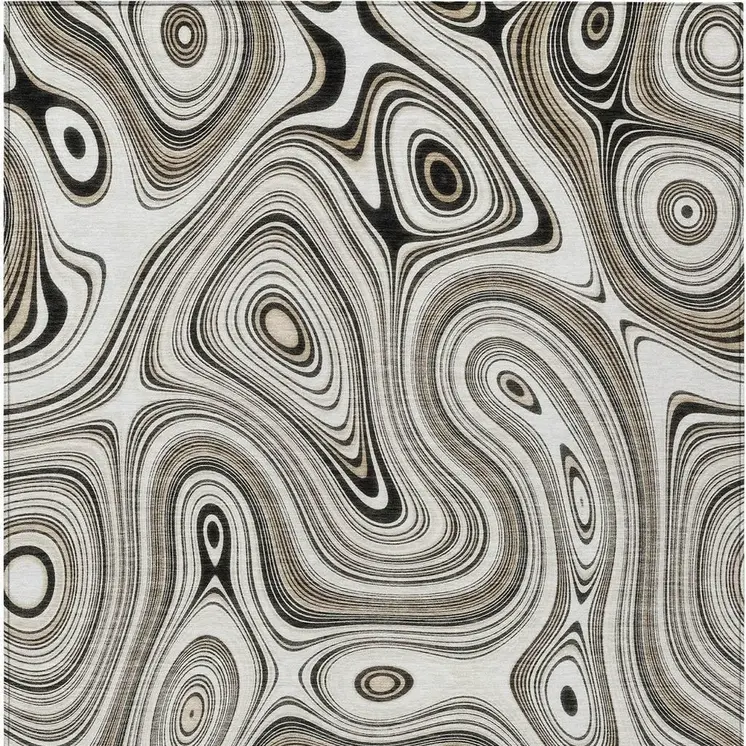 10' X 14' Ivory And Charcoal Geometric Washable Indoor Outdoor Area Rug
