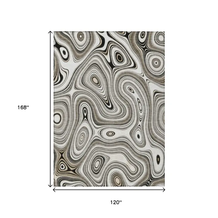 10' X 14' Ivory And Charcoal Geometric Washable Indoor Outdoor Area Rug