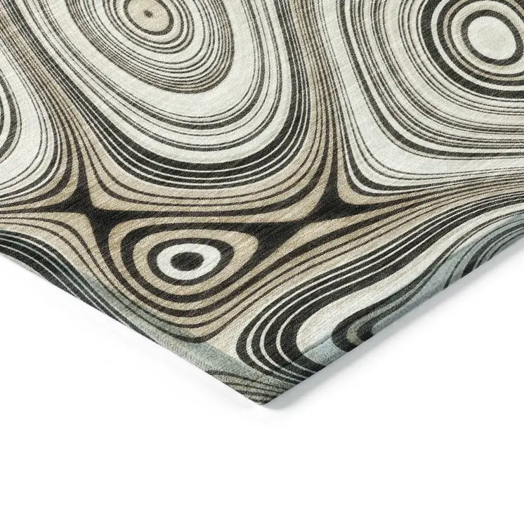 10' X 14' Ivory And Charcoal Geometric Washable Indoor Outdoor Area Rug