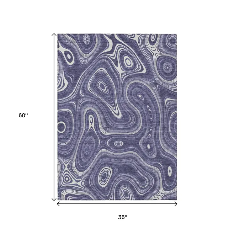 3' X 5' Plum And Ivory Geometric Washable Indoor Outdoor Area Rug