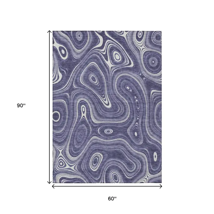 5' X 8' Plum And Ivory Geometric Washable Indoor Outdoor Area Rug