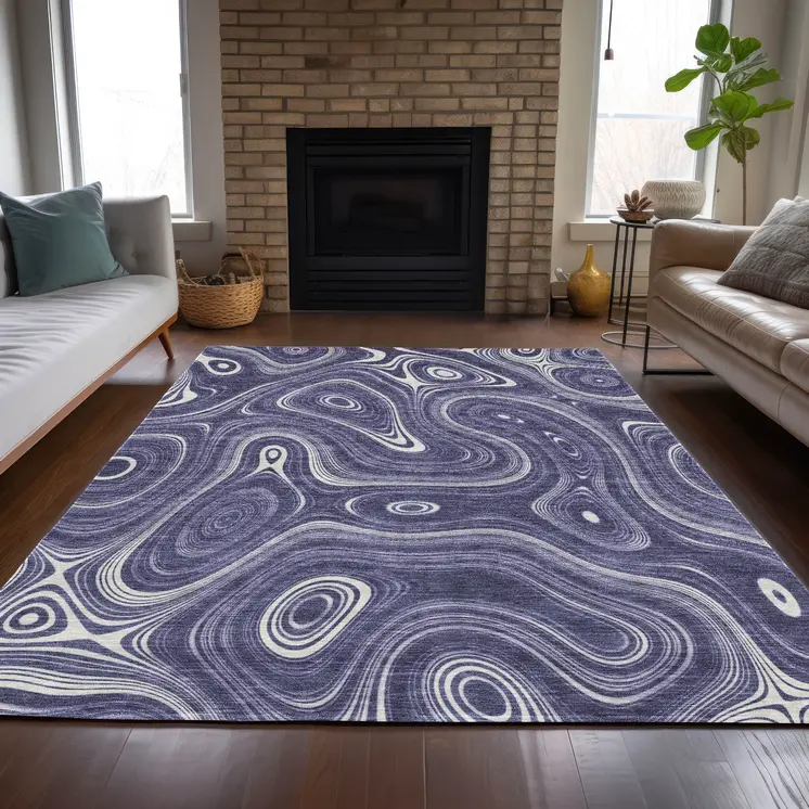5' X 8' Plum And Ivory Geometric Washable Indoor Outdoor Area Rug
