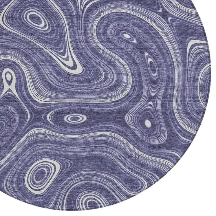 8' Plum And Ivory Round Geometric Washable Indoor Outdoor Area Rug