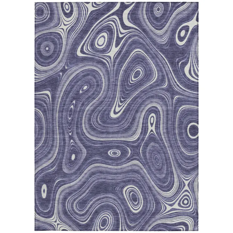 9' X 12' Plum And Ivory Geometric Washable Indoor Outdoor Area Rug
