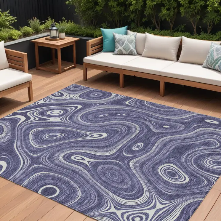 9' X 12' Plum And Ivory Geometric Washable Indoor Outdoor Area Rug