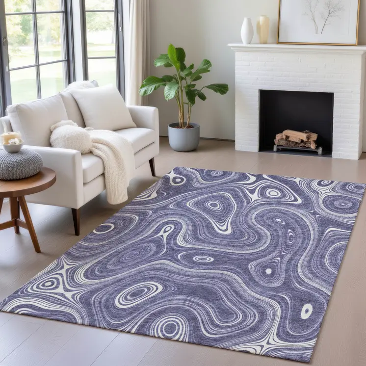 9' X 12' Plum And Ivory Geometric Washable Indoor Outdoor Area Rug