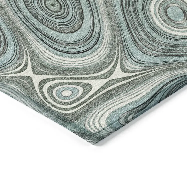 5' X 8' Sky Blue And Gray Geometric Washable Indoor Outdoor Area Rug