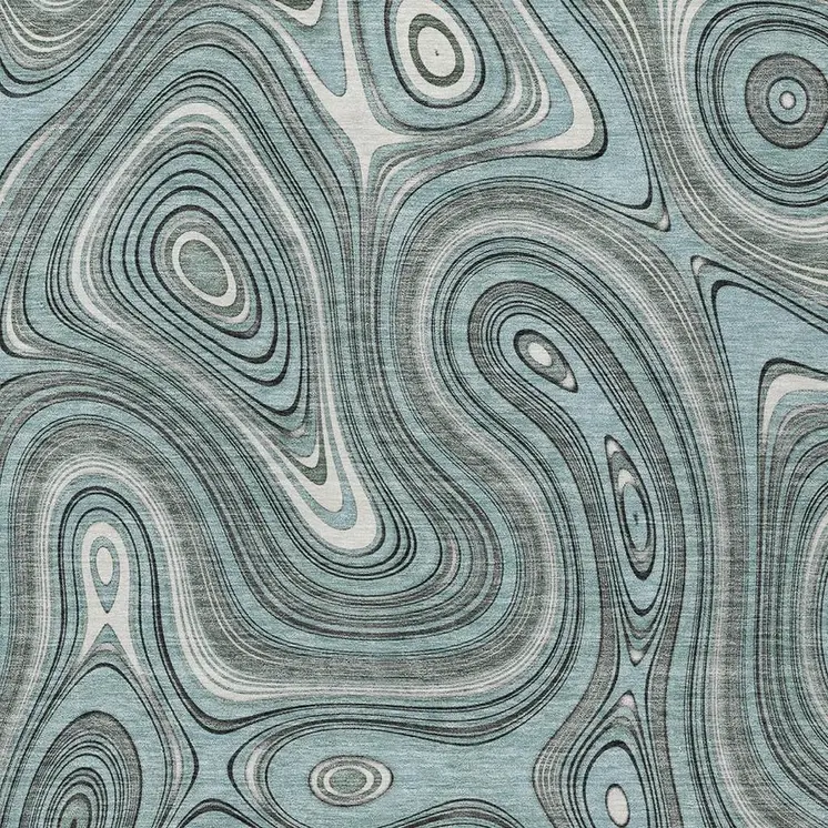 5' X 8' Sky Blue And Gray Geometric Washable Indoor Outdoor Area Rug