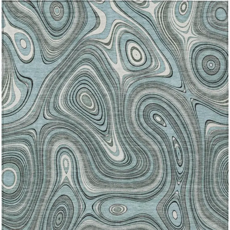 8' X 10' Sky Blue And Gray Geometric Washable Indoor Outdoor Area Rug