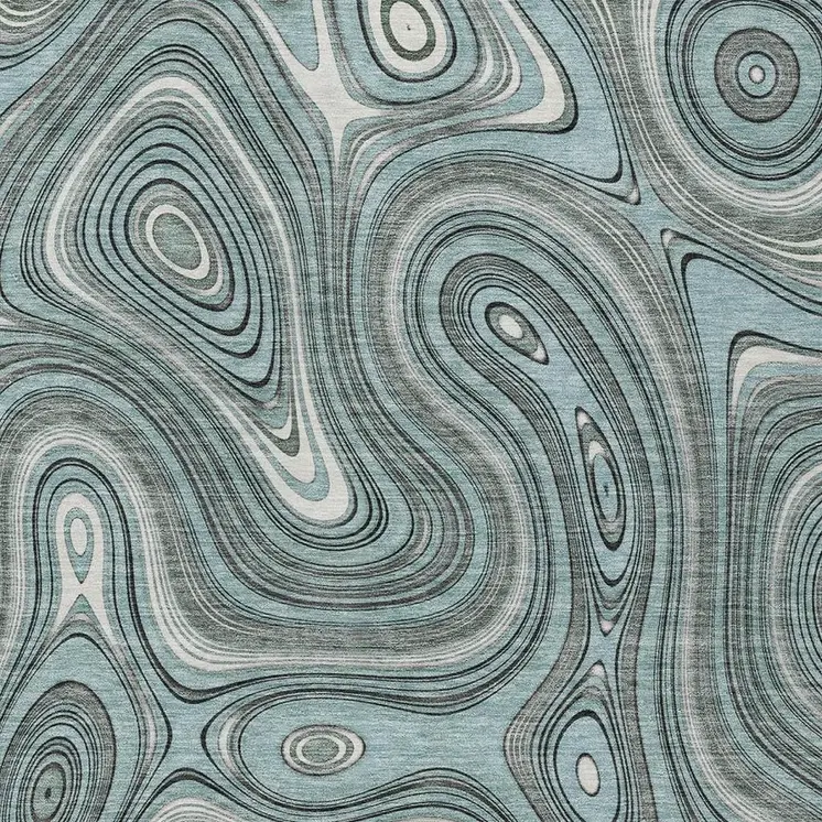 9' X 12' Sky Blue And Gray Geometric Washable Indoor Outdoor Area Rug