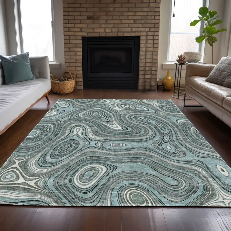 10' X 14' Sky Blue And Gray Geometric Washable Indoor Outdoor Area Rug