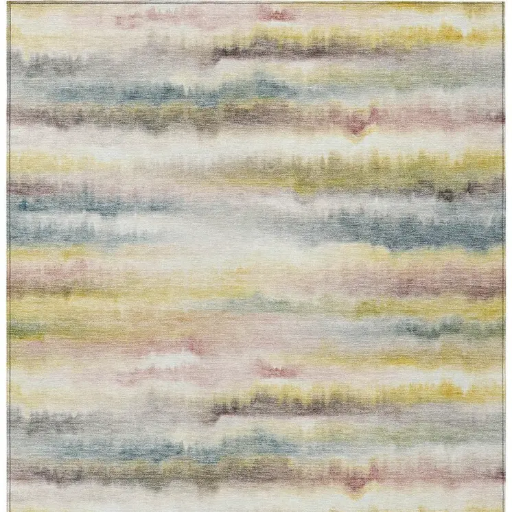5' X 8' Gold Gray And Ivory Striped Washable Indoor Outdoor Area Rug