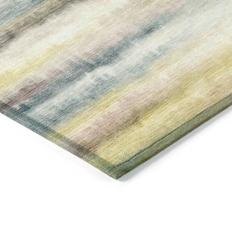 5' X 8' Gold Gray And Ivory Striped Washable Indoor Outdoor Area Rug
