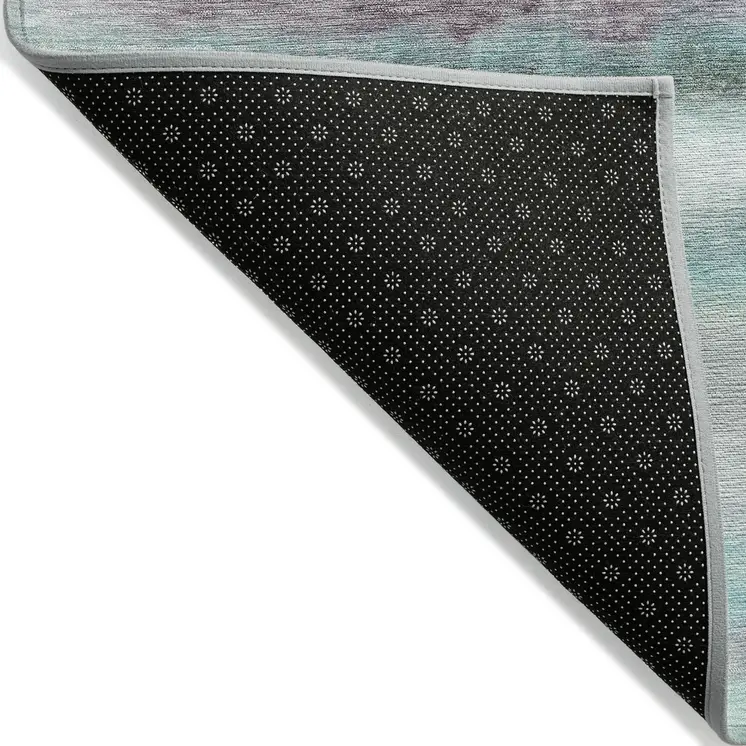 3' X 5' Teal Blue Plum And Ivory Striped Washable Indoor Outdoor Area Rug