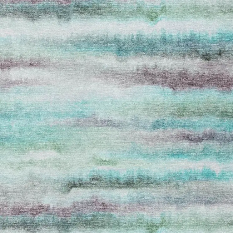 5' X 8' Teal Blue Plum And Ivory Striped Washable Indoor Outdoor Area Rug