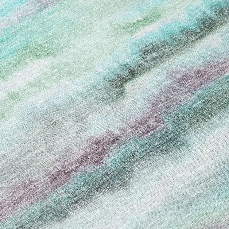 8' Teal Blue Plum And Ivory Round Striped Washable Indoor Outdoor Area Rug