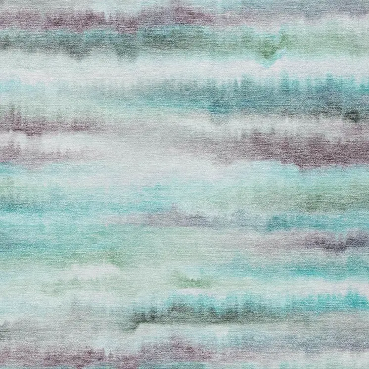 9' X 12' Teal Blue Plum And Ivory Striped Washable Indoor Outdoor Area Rug