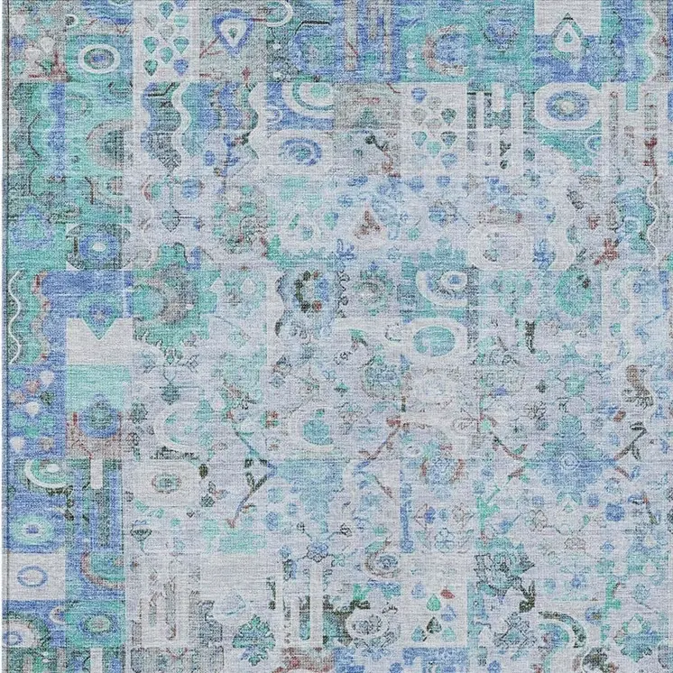 5' X 8' Blue And Silver Patchwork Washable Indoor Outdoor Area Rug