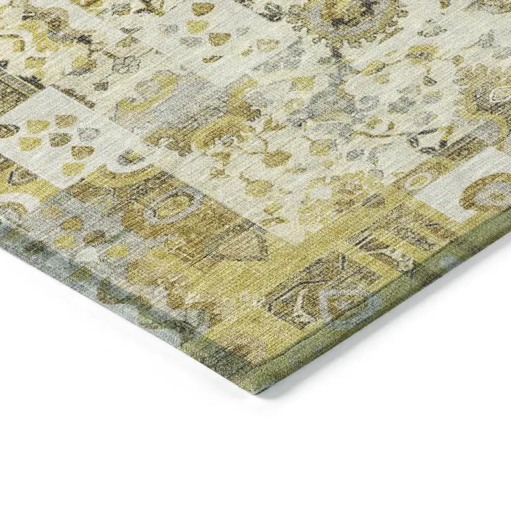 5' X 8' Gold And Ivory Patchwork Washable Indoor Outdoor Area Rug
