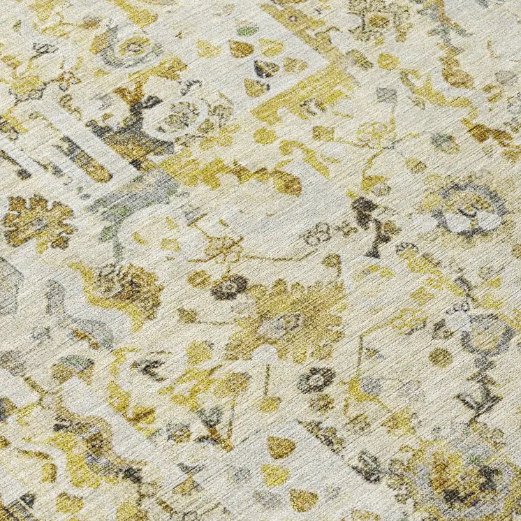 5' X 8' Gold And Ivory Patchwork Washable Indoor Outdoor Area Rug