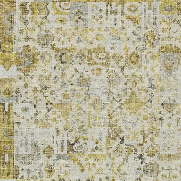 8' X 10' Gold And Ivory Patchwork Washable Indoor Outdoor Area Rug