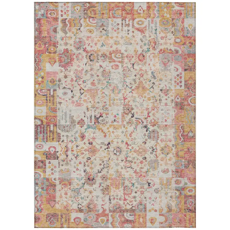 3' X 5' Pink And Ivory Patchwork Washable Indoor Outdoor Area Rug