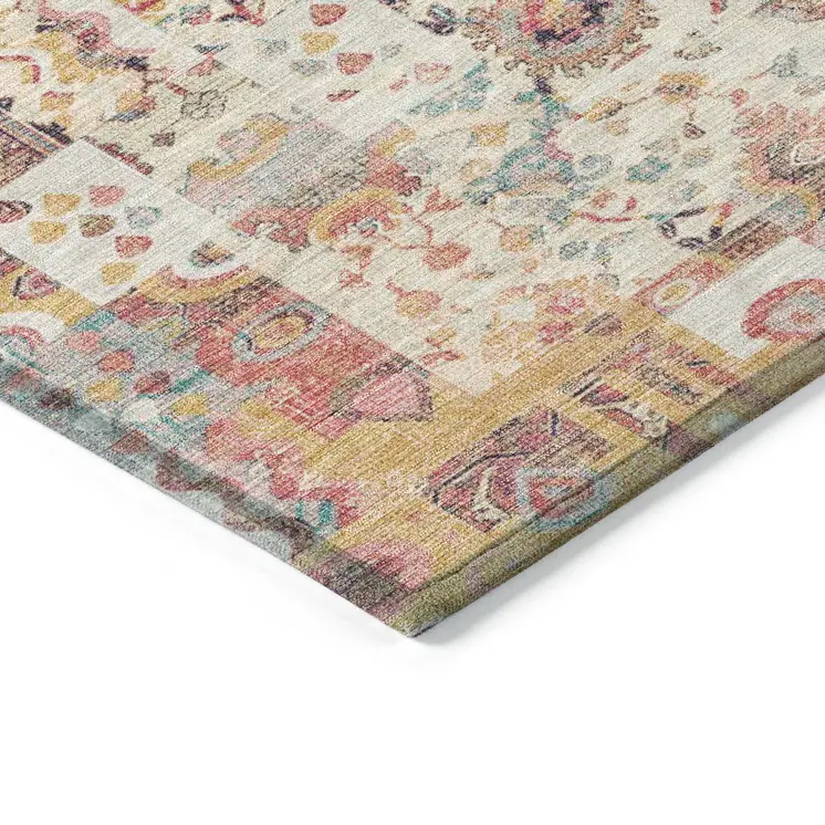 3' X 5' Pink And Ivory Patchwork Washable Indoor Outdoor Area Rug